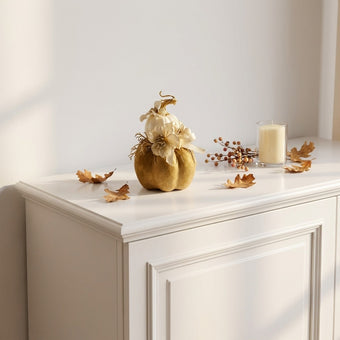 Dovleac decorativ catifelat bej 13cm