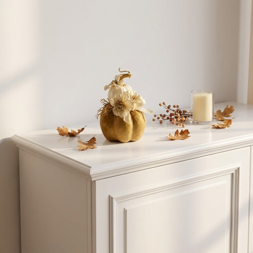 Dovleac decorativ catifelat bej 13cm