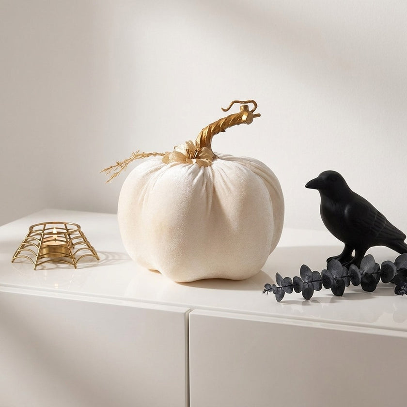 Dovleac decorativ catifelat crem 15cm