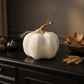 Dovleac decorativ catifelat crem 15cm