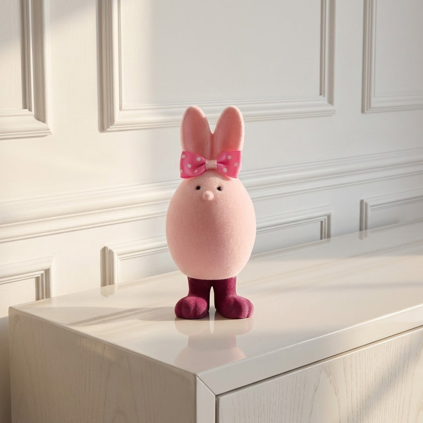 Figurină iepuraș de Paște catifelat roz 20cm