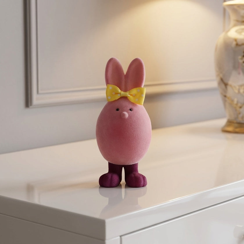 Figurină iepuraș de Paște catifelat roz intens 20cm