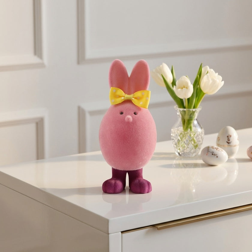 Figurină iepuraș de Paște catifelat roz intens 20cm