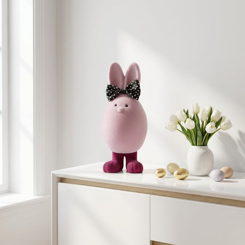 Figurină iepuraș de Paște catifelat mov 20cm