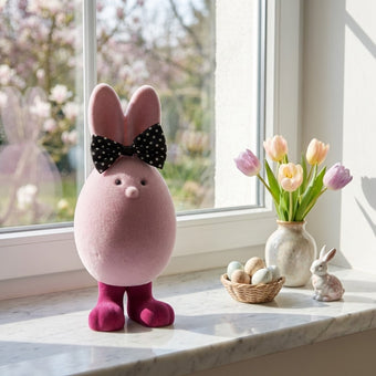 Figurină iepuraș de Paște catifelat mov 20cm