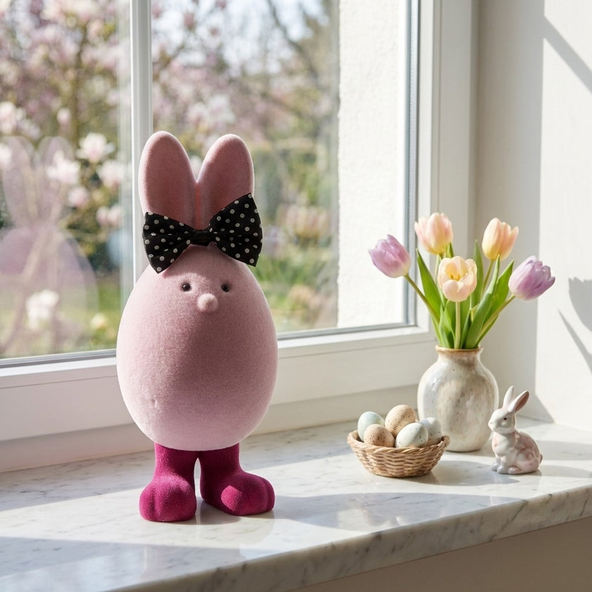Figurină iepuraș de Paște catifelat mov 20cm