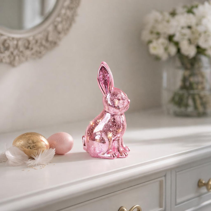 Iepuraș de Paște roz cu lumini LED