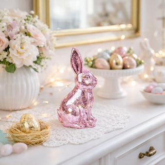 Iepuraș de Paște roz cu lumini LED