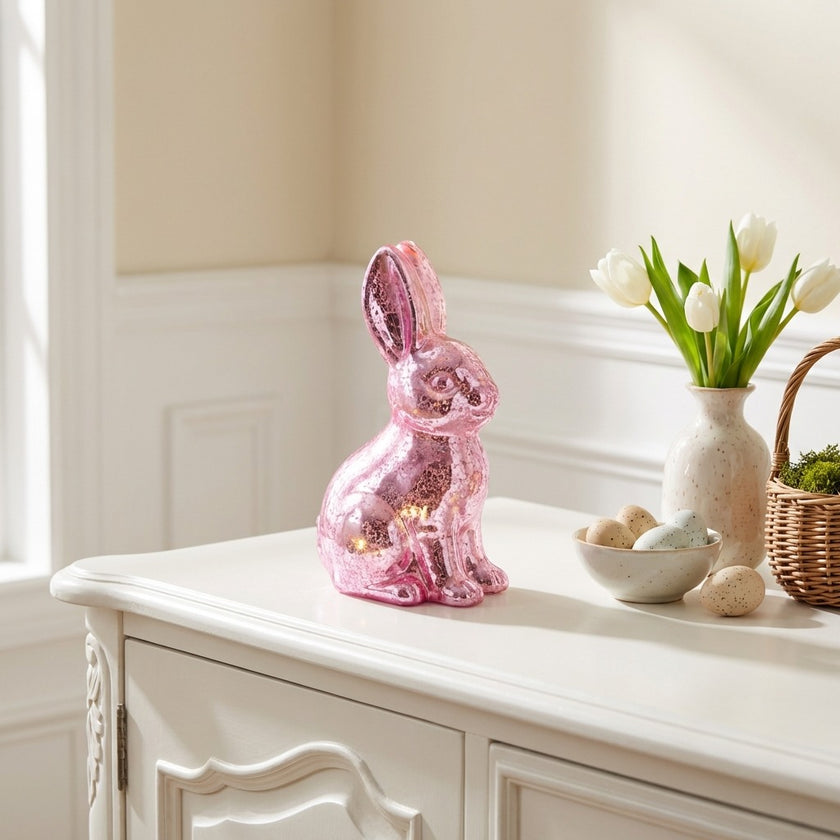 Iepuraș de Paște roz cu lumini LED