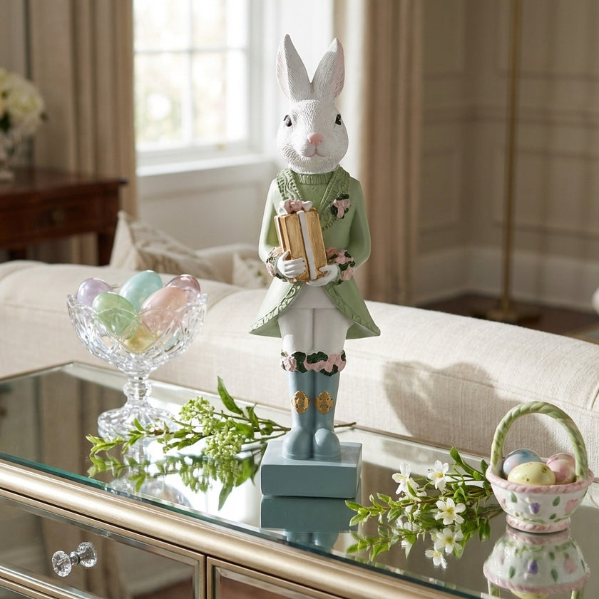 Figurină iepuraș de Paște cu cadou 25cm