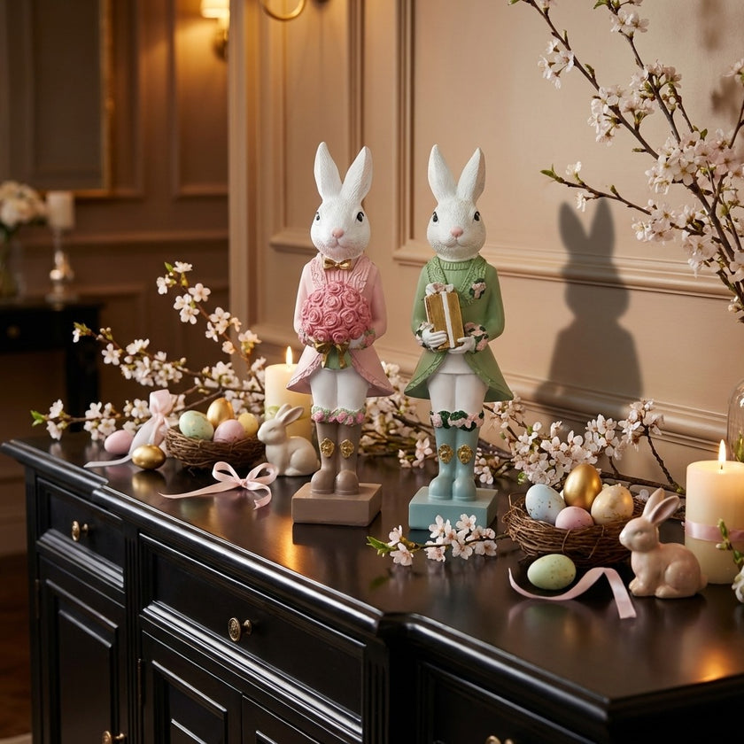 Figurină iepuraș de Paște cu cadou 25cm