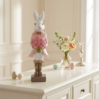 Figurină iepuraș de Paște cu buchet 25cm