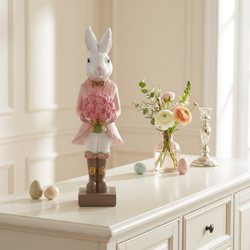 Figurină iepuraș de Paște cu buchet 25cm