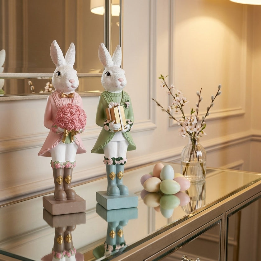 Figurină iepuraș de Paște cu buchet 25cm