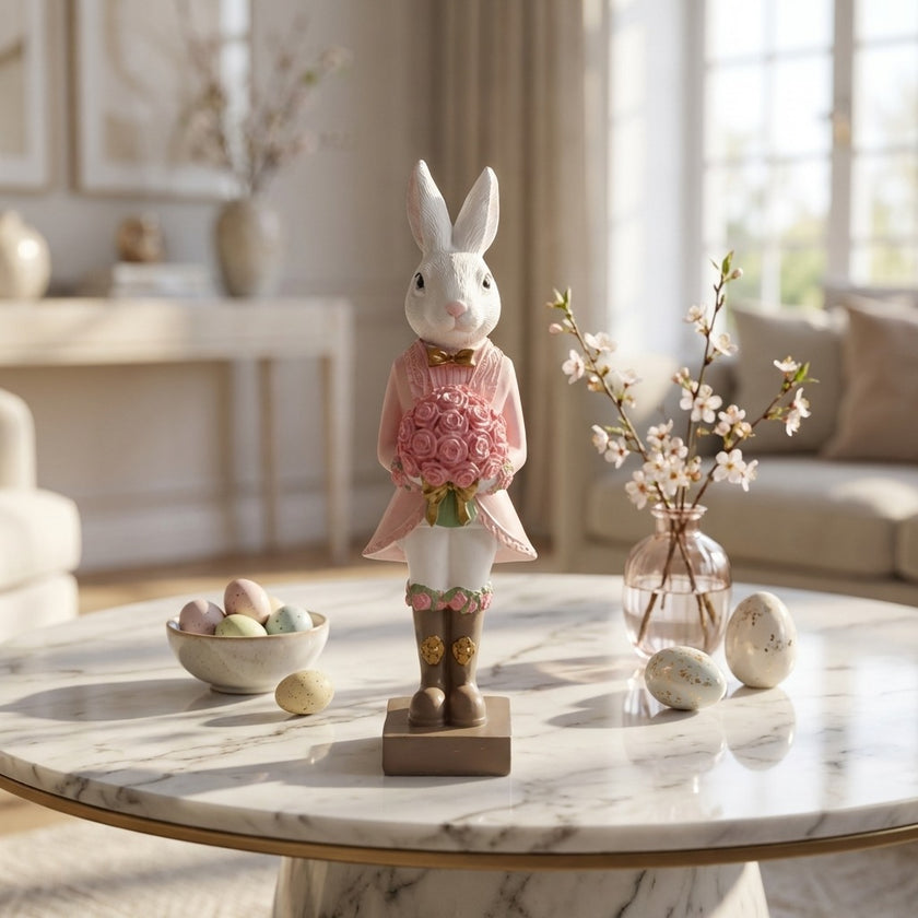 Figurină iepuraș de Paște cu buchet 25cm