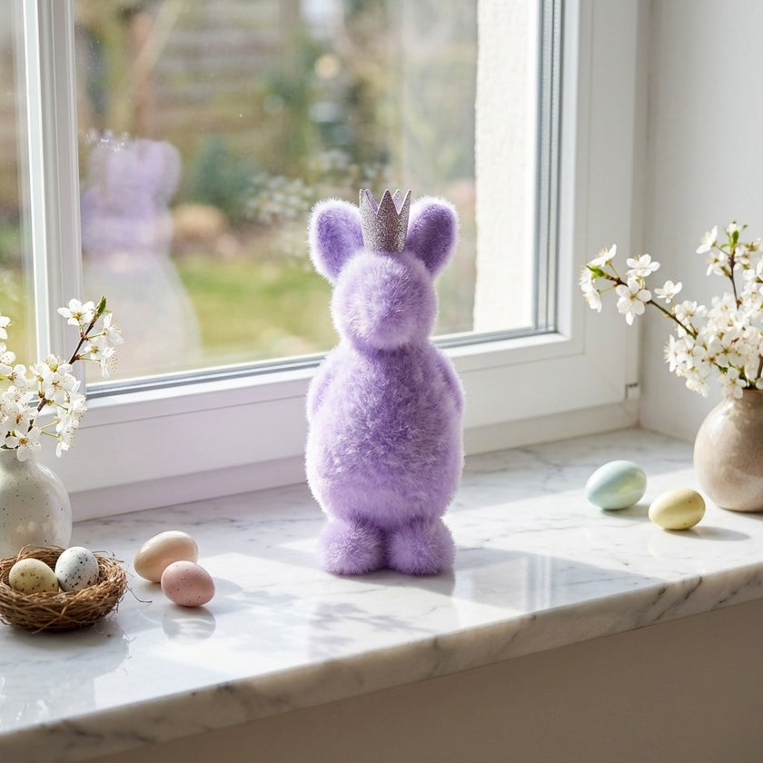 Iepuraș de Paște mov catifelat 13cm