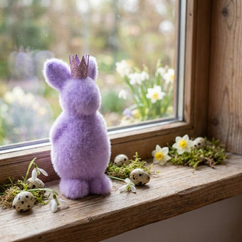 Iepuraș de Paște mov catifelat 13cm