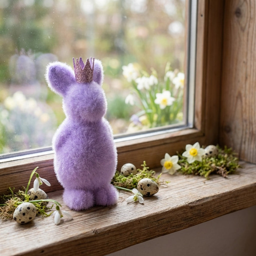 Iepuraș de Paște mov catifelat 13cm