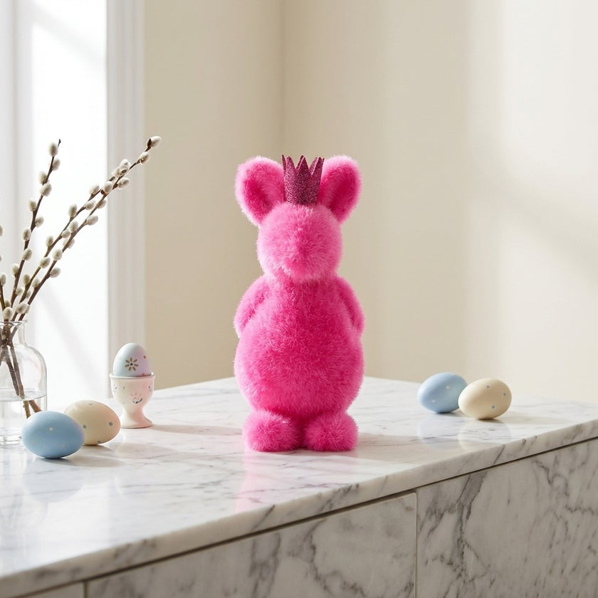 Iepuraș de Paște roz intens catifelat 13cm