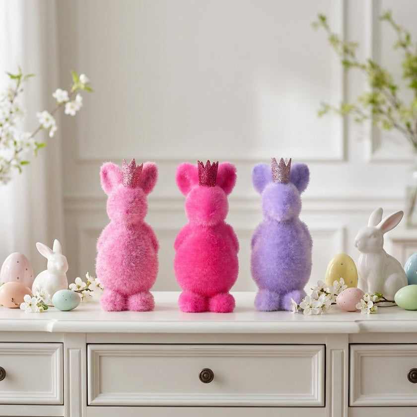 Iepuraș de Paște mov catifelat 13cm