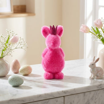 Iepuraș de Paște roz intens catifelat 13cm