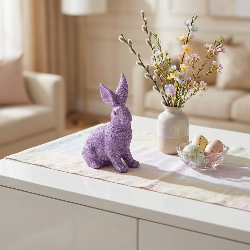 Iepuraș de Paște mov cu sclipici 24cm