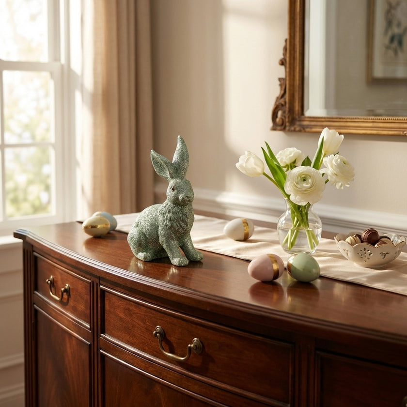 Iepuraș de Paște verde cu sclipici 24cm