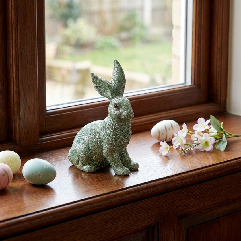 Iepuraș de Paște verde cu sclipici 24cm