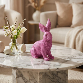Iepuraș de Paște roz cu sclipici 24cm