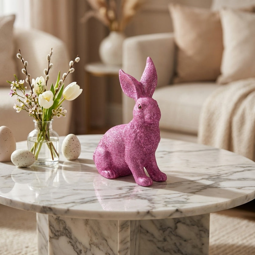 Iepuraș de Paște roz cu sclipici 24cm