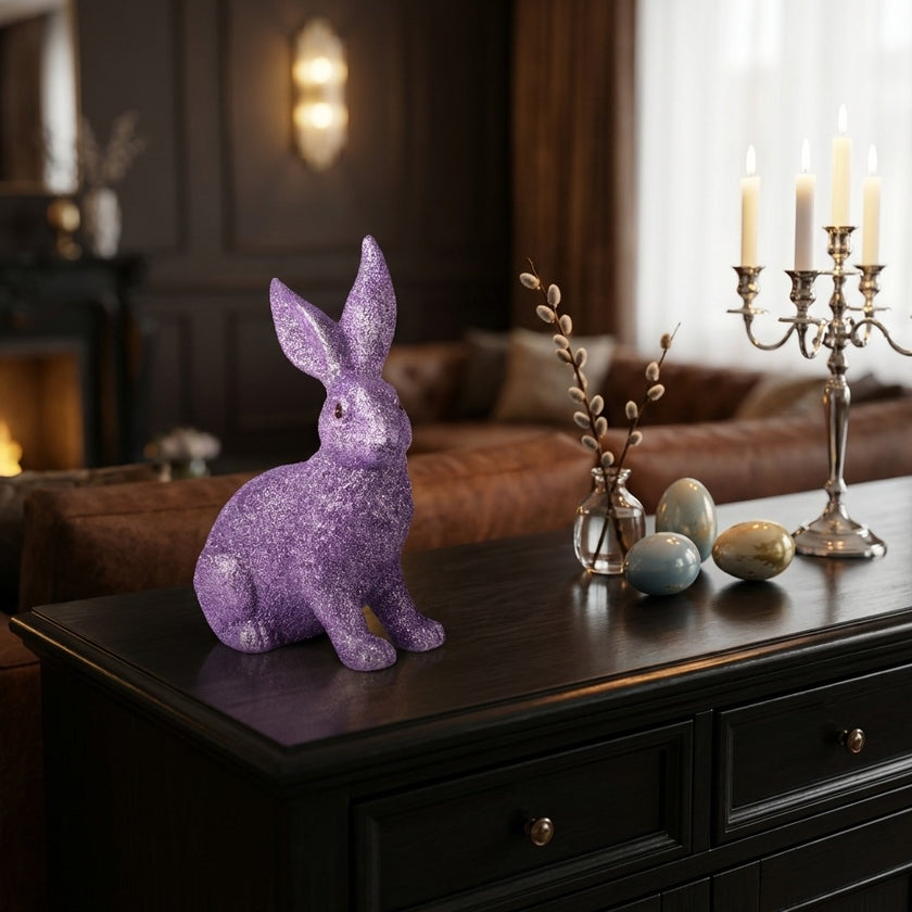 Iepuraș de Paște mov cu sclipici 24cm