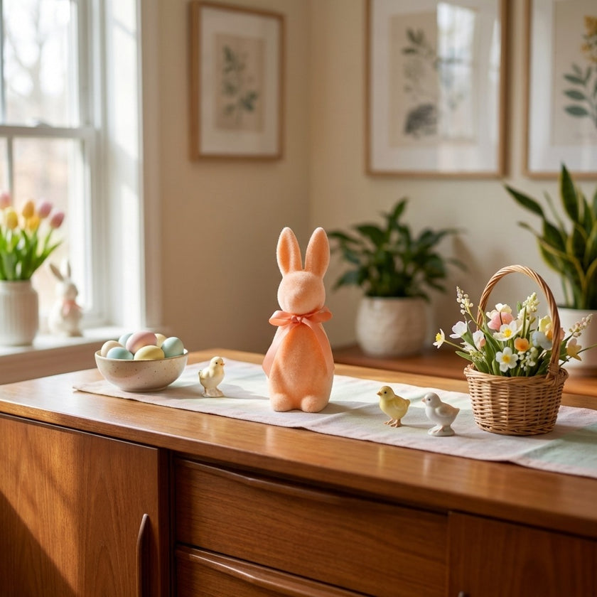 Iepuraș de Paște portocaliu catifelat 15cm