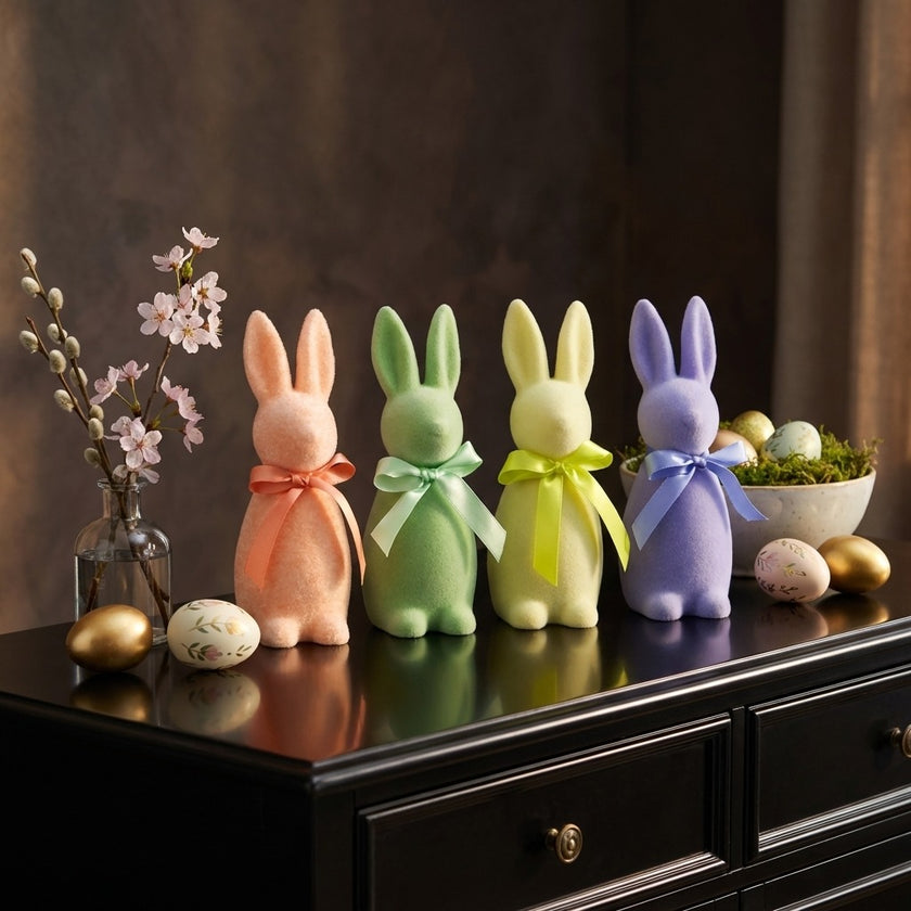 Iepuraș de Paște mov catifelat 15cm