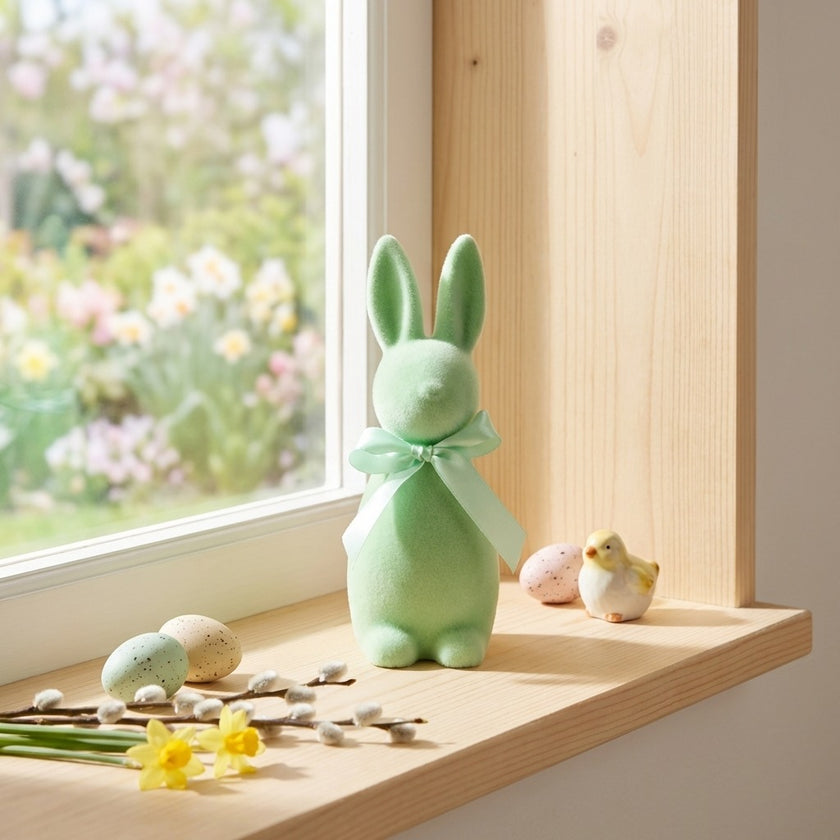 Iepuraș de Paște verde catifelat 15cm