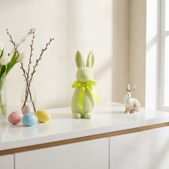 Iepuraș de Paște galben catifelat 15cm