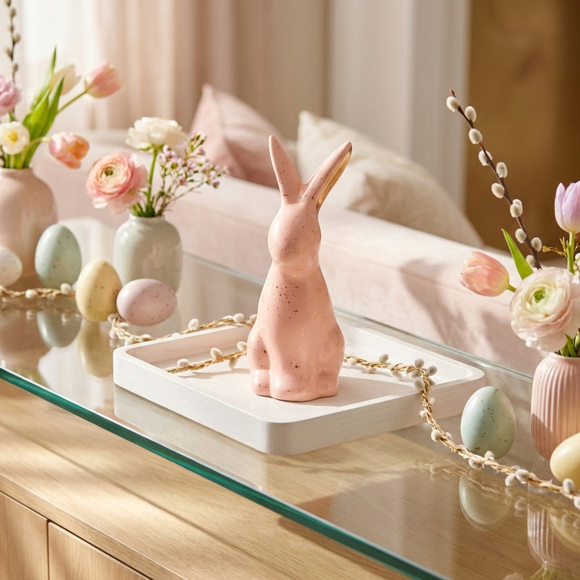 Iepuraș de Paște din ceramică roz intens 18cm