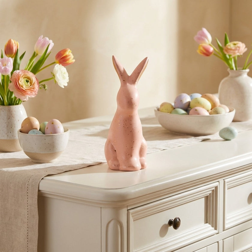Iepuraș de Paște din ceramică roz intens 18cm