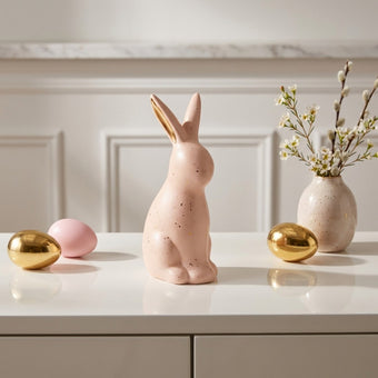 Iepuraș de Paște din ceramică roz 18cm
