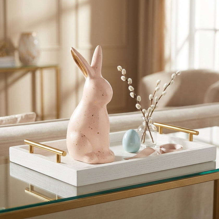 Iepuraș de Paște din ceramică roz 18cm