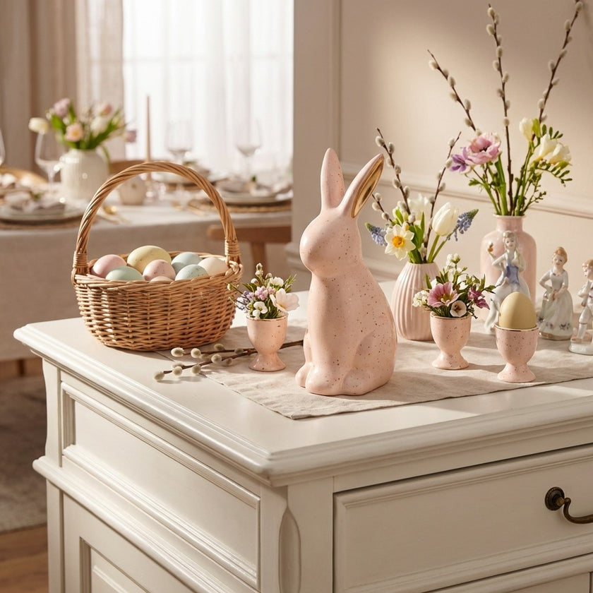 Iepuraș de Paște din ceramică roz 18cm