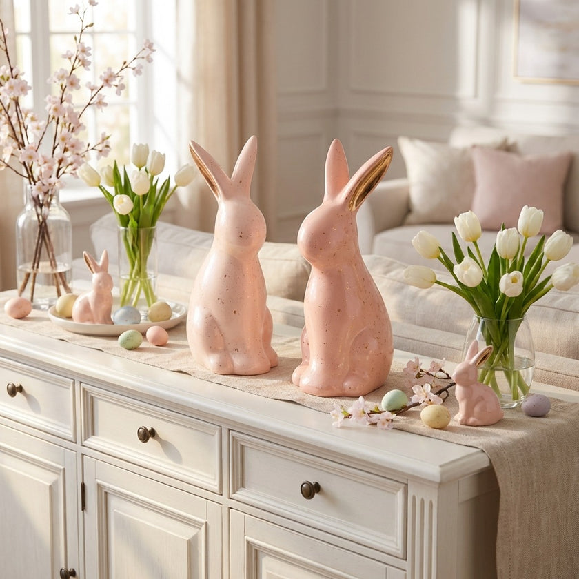 Iepuraș de Paște din ceramică roz intens 18cm