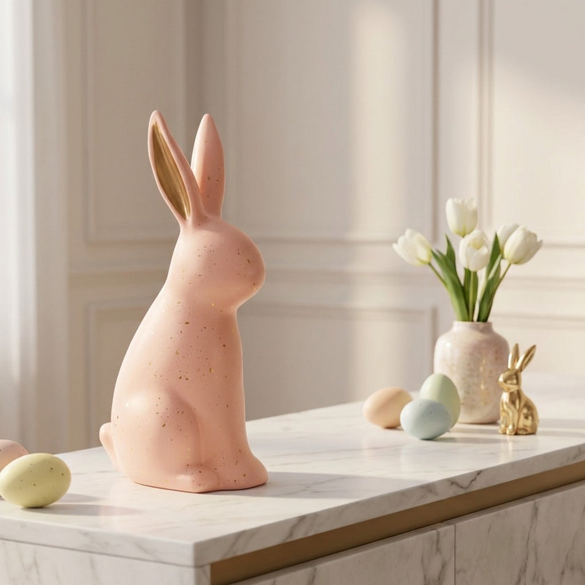 Iepuraș de Paște din ceramică roz intens 25cm