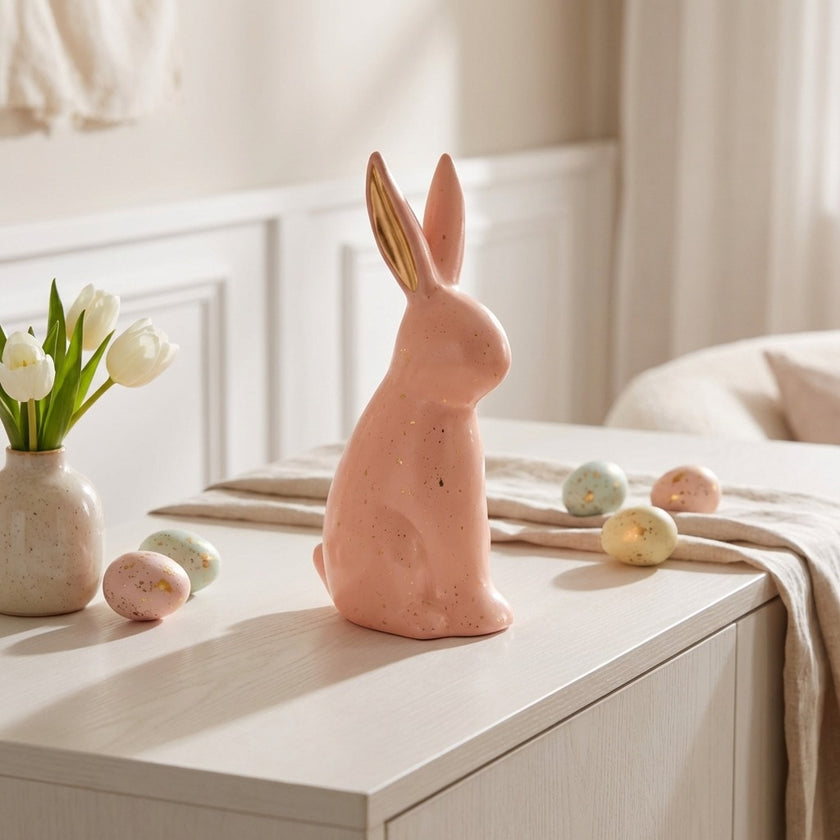 Iepuraș de Paște din ceramică roz intens 25cm