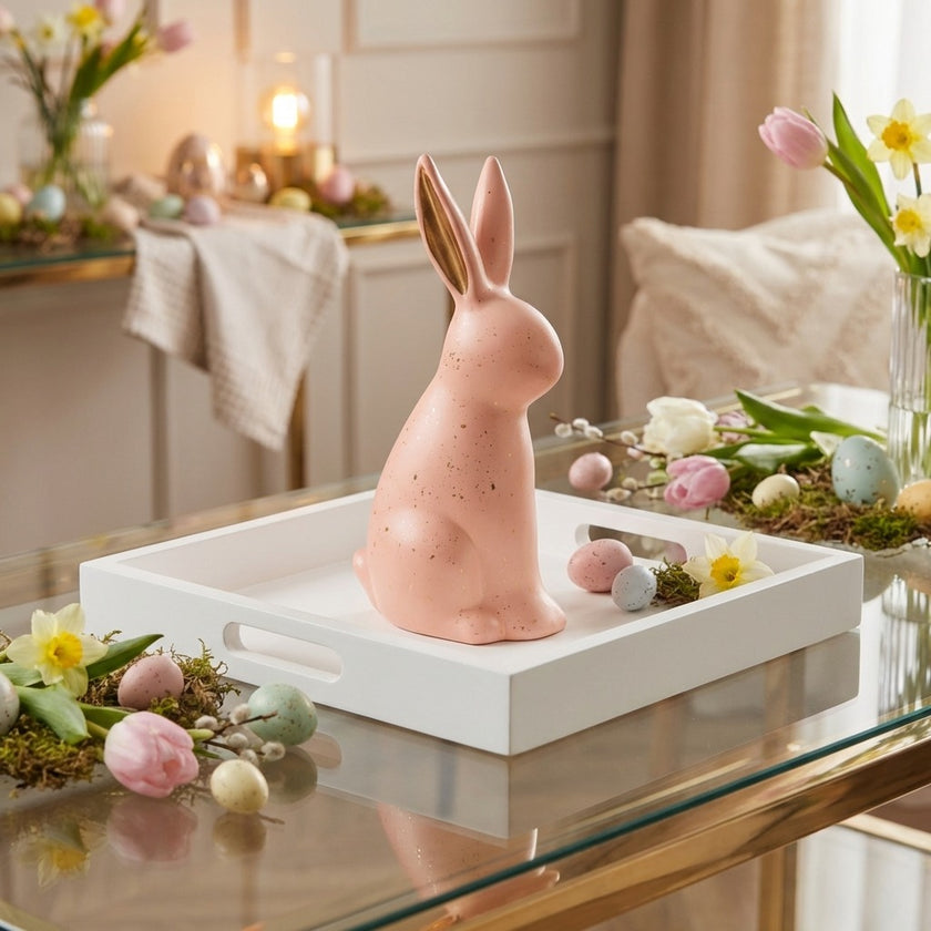 Iepuraș de Paște din ceramică roz intens 25cm