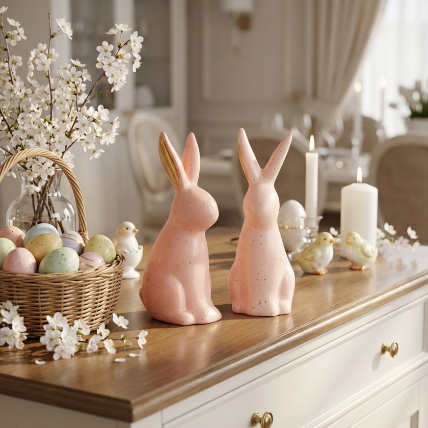 Iepuraș de Paște din ceramică roz intens 25cm