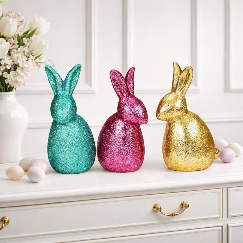 Iepuraș de Paște verde cu sclipici 23cm