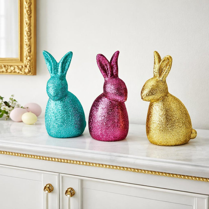 Iepuraș de Paște roz cu sclipici 23cm