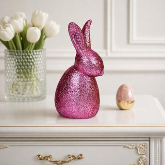 Iepuraș de Paște roz cu sclipici 23cm