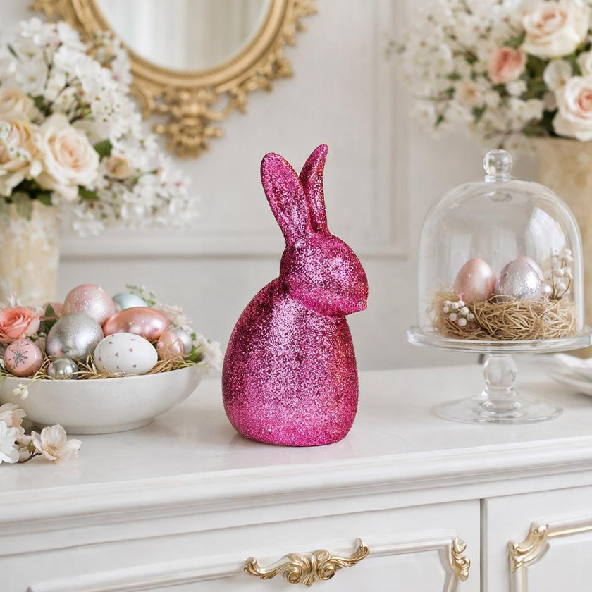 Iepuraș de Paște roz cu sclipici 23cm