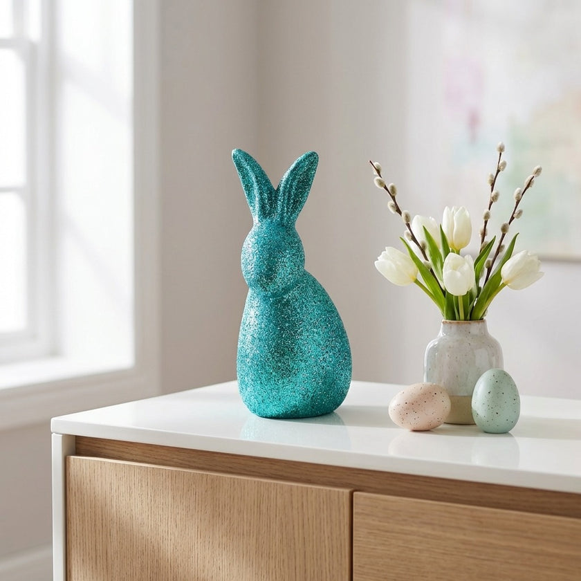 Iepuraș de Paște verde cu sclipici 23cm